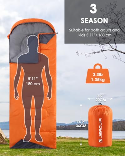 Light-weight Waterproof Sleeping Baggage for Adults - Chilly Climate Tenting and Mountaineering Gear for Males, Ladies, and Youngsters, Consists of Compression Baggage for Straightforward Journey