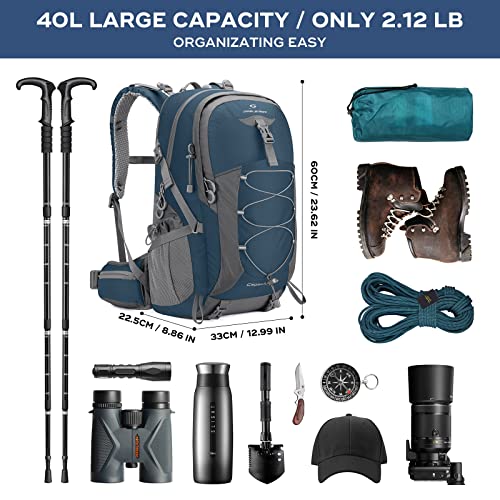 Maelstrom 40L Waterproof Climbing Daypack with Rain Cowl – Light-weight Tenting Backpack in Blue