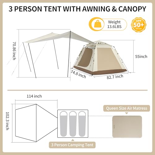 Naturehike Ango Prompt Cabin Tent for Tenting - Accommodates 3 to 4 Individuals, Fast Setup Pop-Up Tent for Household Outside Use