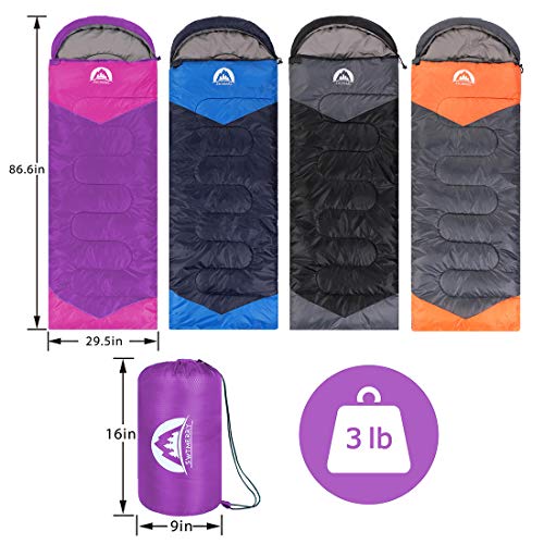 SWTMERRY 3-Season Sleeping Bag (Summer season, Spring, Fall) - Light-weight and Waterproof for Heat and Cool Climate, Very best for Youngsters, Teenagers, and Adults for Climbing and Tenting, Appropriate...