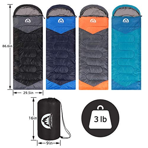 SWTMERRY 3-Season Sleeping Bag (Summer season, Spring, Fall) - Light-weight and Waterproof for Heat and Cool Climate, Best for Children, Teenagers, and Adults for Mountain climbing and Tenting, Appropriate...