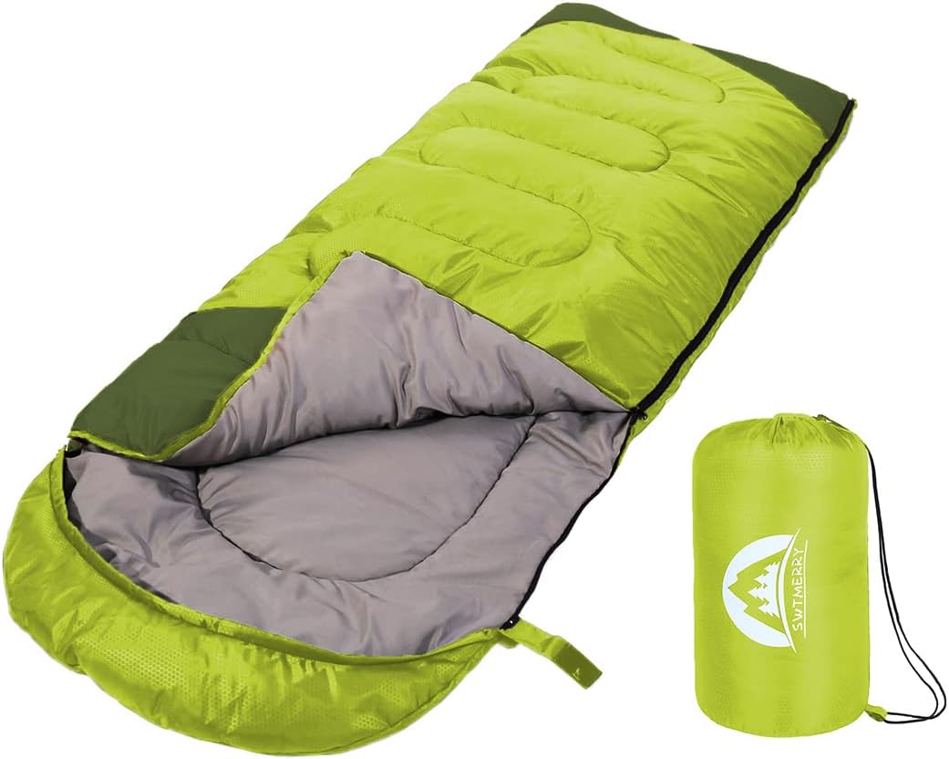 SWTMERRY 3-Season Sleeping Bag (Summer season, Spring, Fall) – Light-weight, Waterproof, Appropriate for Heat & Cool Climate, Ultimate for Children, Teenagers & Adults for Climbing and Tenting, Indoor…