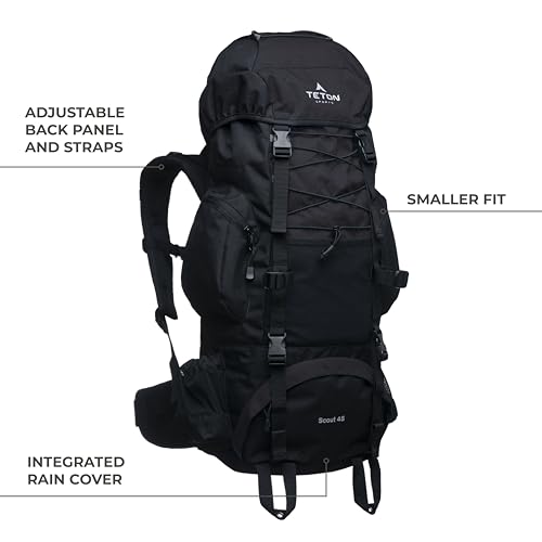 TETON 45L Scout Inside Body Backpack for Mountaineering, Tenting, and Backpacking with Included Rain Cowl