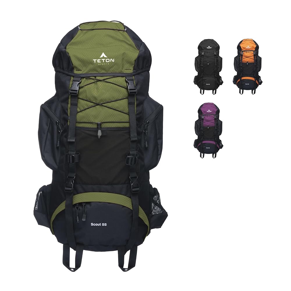 TETON 55L Scout Inner Body Backpack with Rain Cowl for Mountaineering, Tenting, and Backpacking